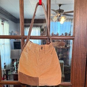 Tan‎ Brown Corduroy Patchwork Hobo Bag Upcycled Boho Shoulder Bag Floral Lining